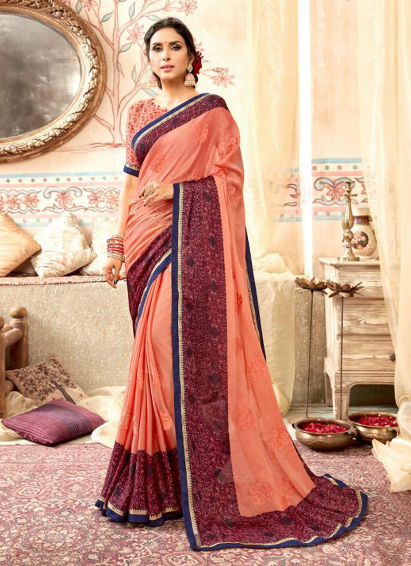 Stylish Chiffon Saree Collection Beautiful Embroidery Designs  
